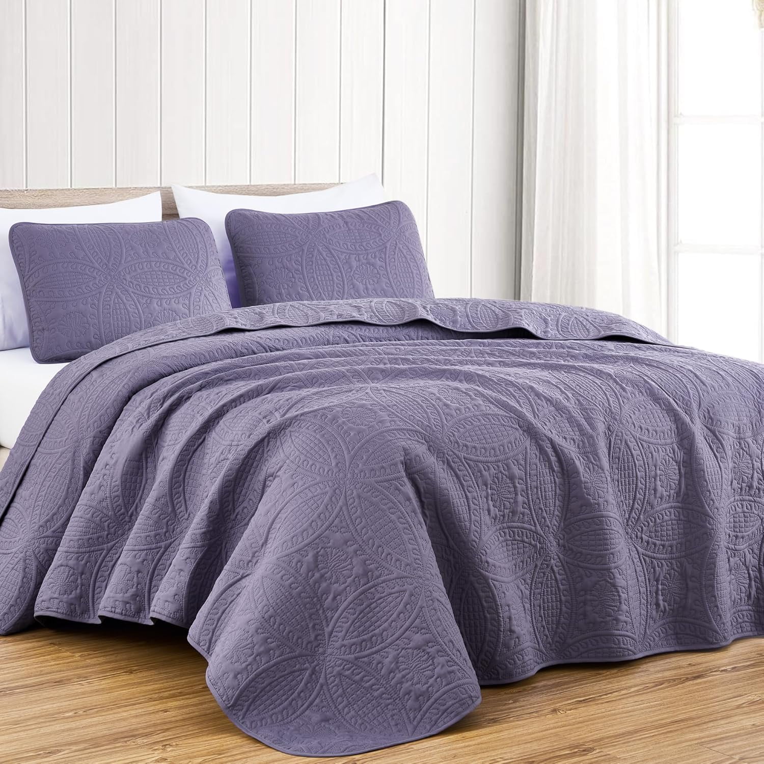 Chezmoi Collection Austin Queen Bedsprei Set 3-delige Pinsonic Gewatteerde Oversized Sprei Coverlet Set, Queen, Terracotta