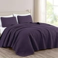 thumbnail image 1 of Chezmoi Collection Austin Queen Oversized Bedspread Set, 3-Piece Lightweight Microfiber Quilted Coverlet for All Seasons, Purple, 1 of 9
