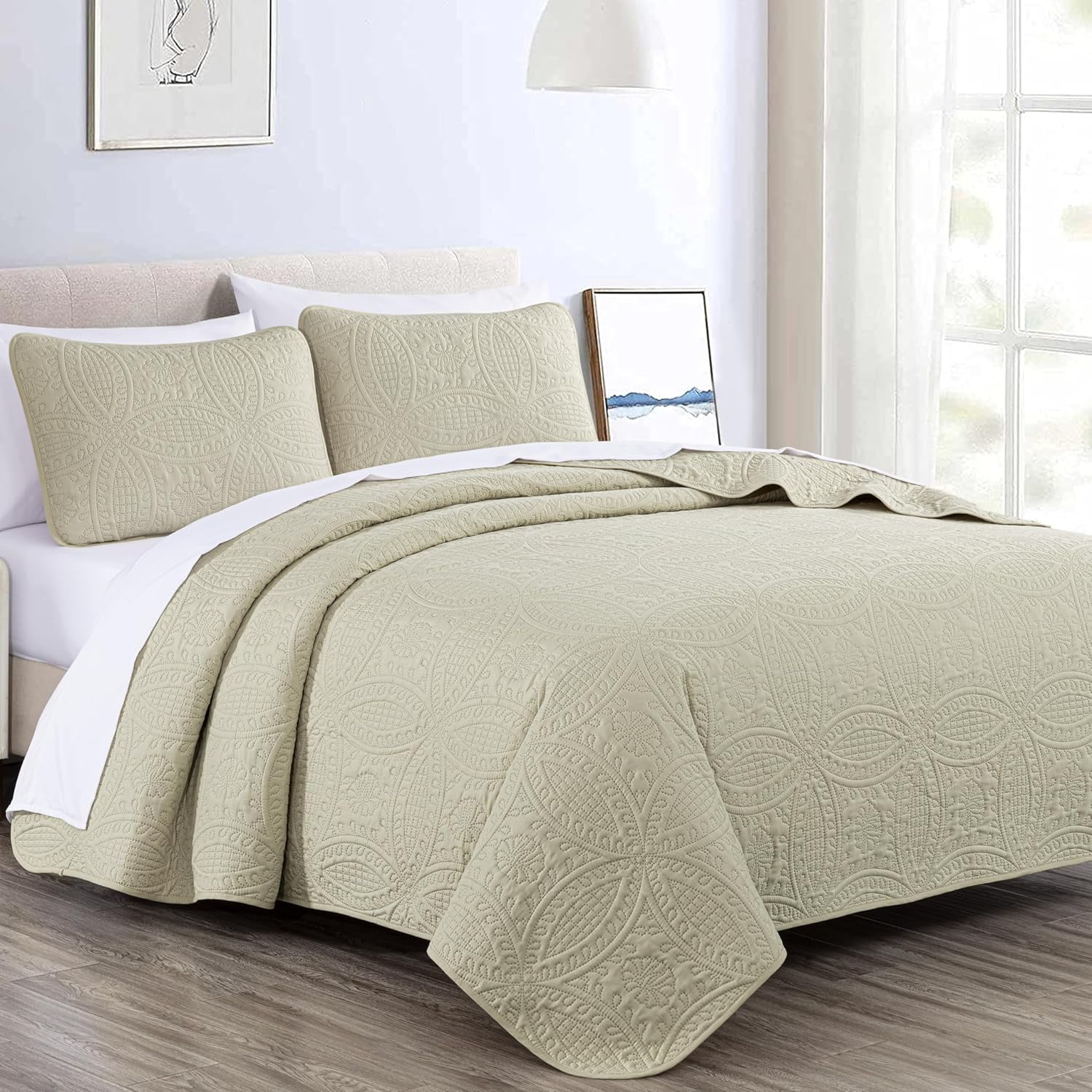 Tan Queen Reversible Microfiber Bedspread Set