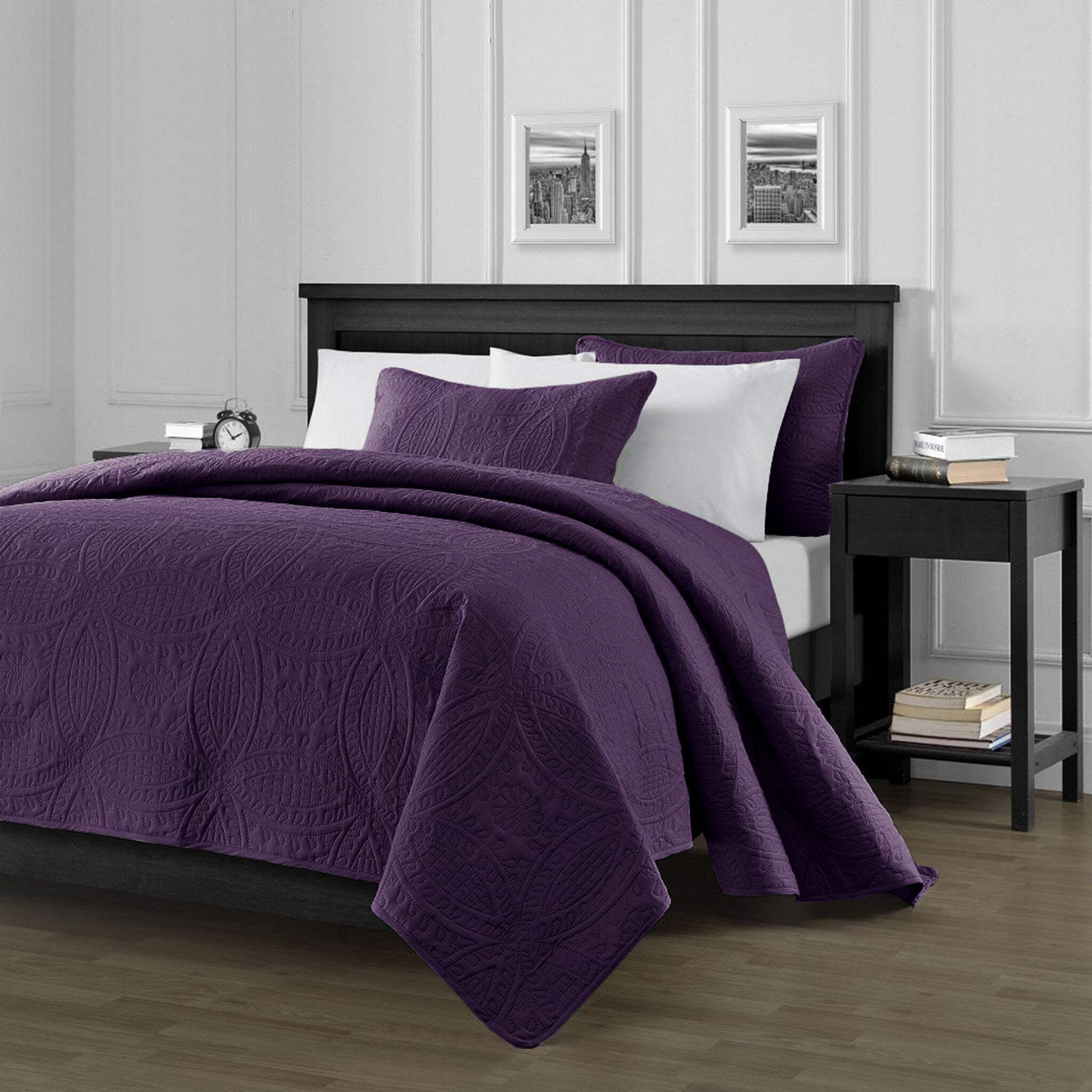 Austin Purple Queen Microfiber Reversible Bedspread Set