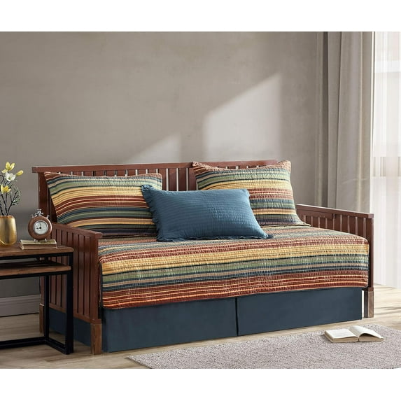 Chezmoi Collection Avery Striped Cotton Quilt Set Daybed Size, 5-Piece Soft Pre-Washed 100% Cotton Quilt, Multi-Color
