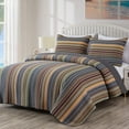 thumbnail image 1 of Chezmoi Collection Avery Striped Cotton Quilt Set King Size, 3-Piece Soft Pre-Washed 100% Cotton Quilt, Multi-Color Green, 1 of 9