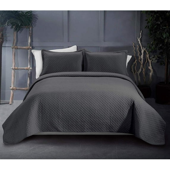 Chezmoi Collection Avon 3-Piece Diamond Stitch Pattern Soft-Finished Vintage Washed 100% Cotton Bedspread Quilt Set