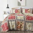 thumbnail image 1 of Chezmoi Collection Bambi 3-Piece Vintage Washed Patchwork Cotton Quilt Set, Soft Lightweight Breathable Reversible Floral Quilted Bedspread for All Seasons. Oversized King Size, 1 of 9