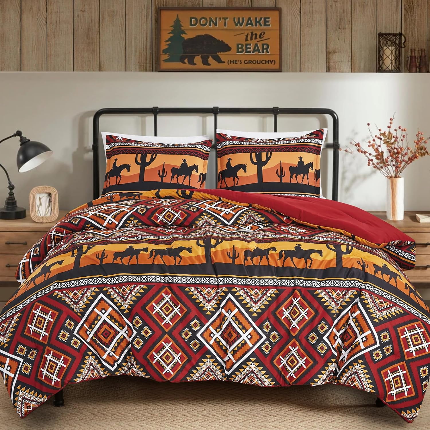 Twin Southwestern Sunset Cowboy Microfiber Comforter Set