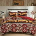 thumbnail image 1 of Chezmoi Collection Barrett 3-Piece Southwestern Sunset Cowboys Comforter Set, Multicolor Red Orange Black White Printed Washed Microfiber Bedding, King, 1 of 9