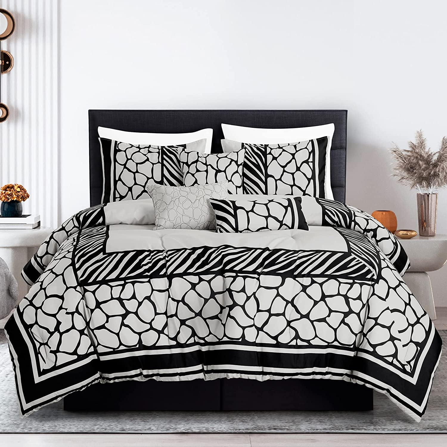 Queen Black and White Animal Print Comforter Set