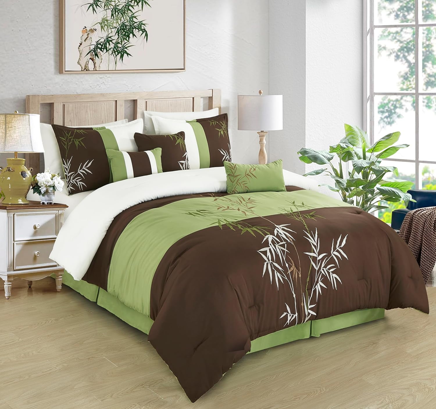 Chezmoi Collection Bengal 7Piece Bamboo Embroidered Comforter Set