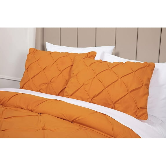 Chezmoi Collection Berlin 3-Piece Pinch Pleated Pintuck Comforter Set, Queen, Ochre