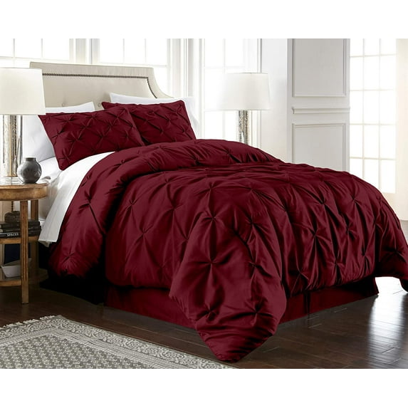 Chezmoi Collection Berlin Burgundy Pinch Pleat Full Comforter Set, 3-Piece, Soft Pintuck, Lightweight All Season Microfiber Bedding