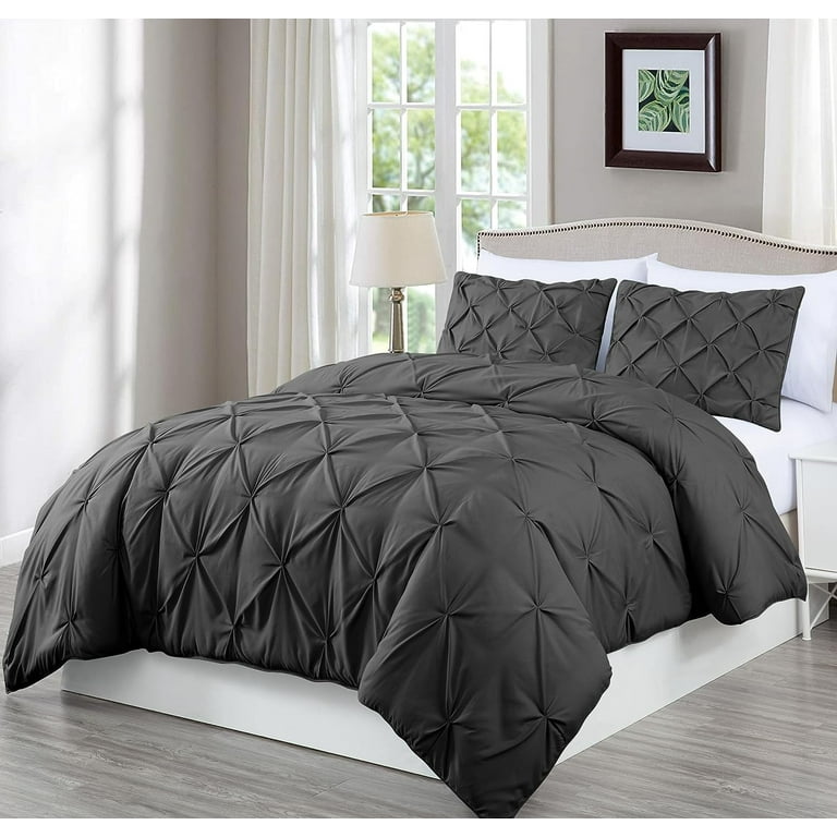 Chezmoi Collection Berlin Dark Gray Pinch Pleat Comforter Set Full