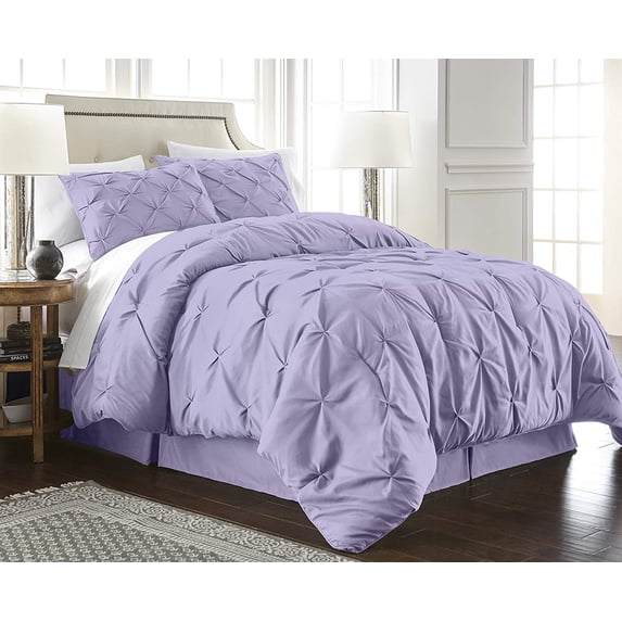 Chezmoi Collection Berlin Lavender Pinch Pleat Extra Wide King Comforter Set, 3-Piece, Soft Pintuck, Lightweight All Season Microfiber Bedding