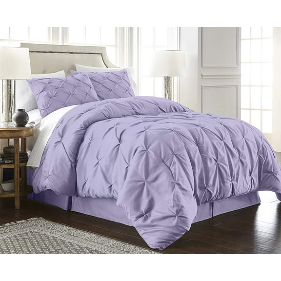 Chezmoi Collection Berlin Lavender Pinch Pleat Twin Comforter Set, 2-Piece, Soft Pintuck, Lightweight All Season Microfiber Bedding
