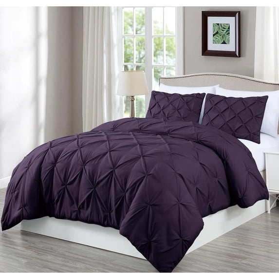 Chezmoi Collection Berlin Purple Pinch Pleat Extra Wide King Comforter Set, 3-Piece, Soft Pintuck, Lightweight All Season Microfiber Bedding