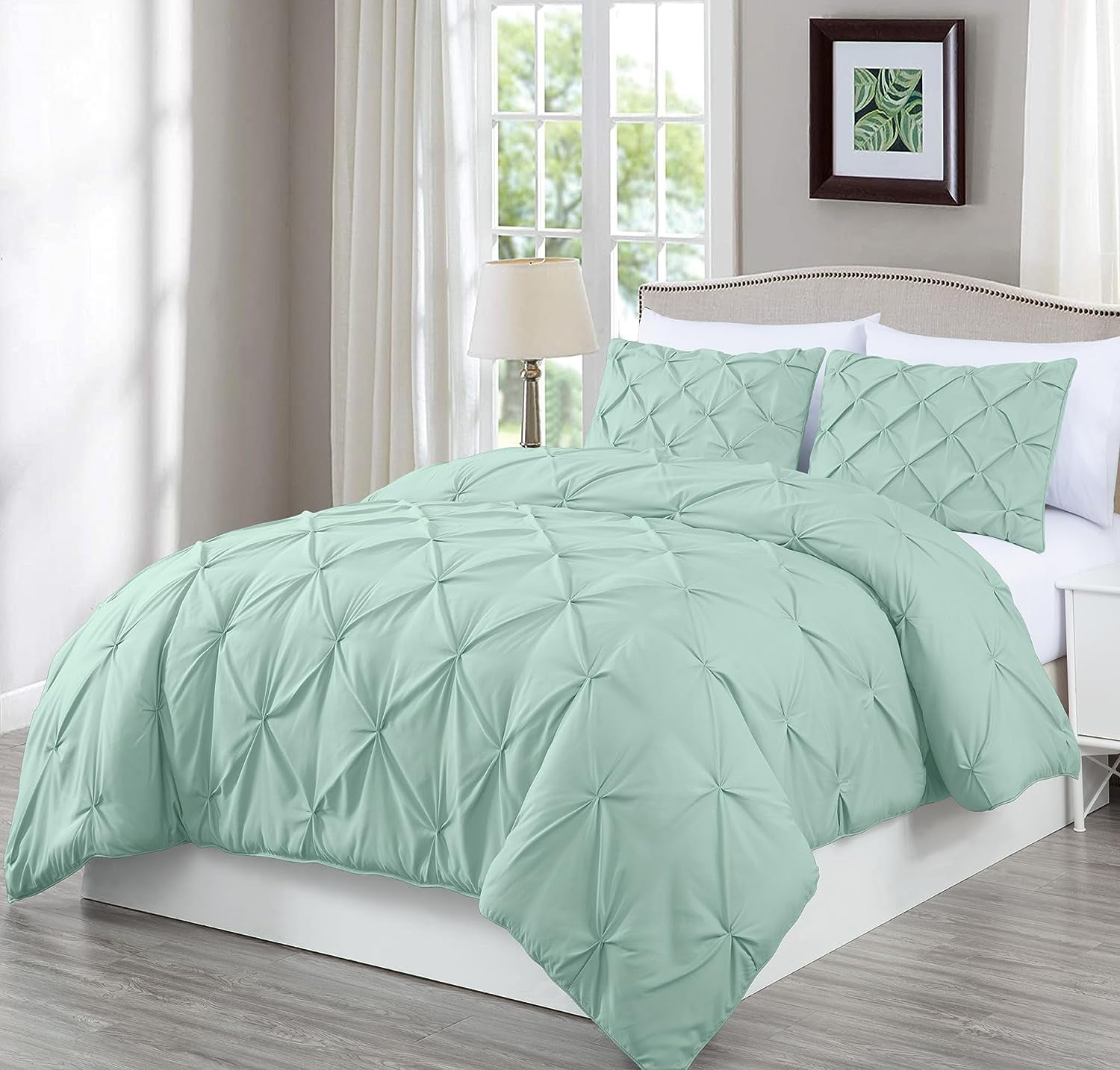 Chezmoi Collection Berlin Seafoam Green Pinch Pleat Comforter Set Queen
