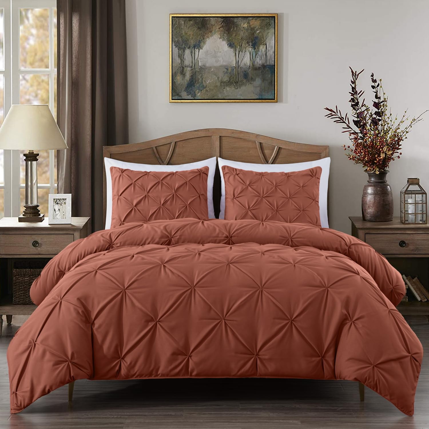 Chezmoi Collection Berlin Terracotta Pinch Pleat Comforter Set Queen