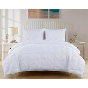 Chezmoi Collection Berlin White Pinch Pleat Queen Comforter Set, 3-Piece, Soft Pintuck, Lightweight All Season Microfiber Bedding