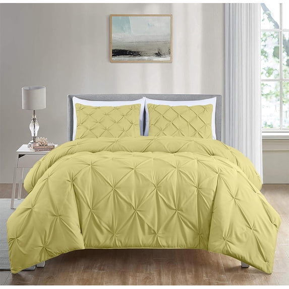 Chezmoi Collection Berlin Yellow Pinch Pleat Twin Comforter Set, 2-Piece, Soft Pintuck, Lightweight All Season Microfiber Bedding