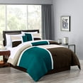 thumbnail image 1 of Chezmoi Collection Bernard 7-Piece King Bed in a Bag Comforter Set with Sheets, Lightweight Comforter Teal Beige Brown Patchwork Quilted Medallion Bedding Set for All Season, 1 of 9