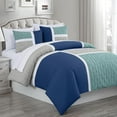 thumbnail image 1 of Chezmoi Collection Bernard 7-Piece Queen Bed in a Bag Comforter Set with Sheets, Lightweight Comforter Navy Blue Gray Patchwork Quilted Medallion Bedding Set for All Season, 1 of 9