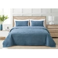 thumbnail image 1 of Chezmoi Collection Bethany 3-Piece Blue King Size Blanket Set Quilted Floral Sherpa Reversible Washed Microfiber Coverlet Bedspread Set, 1 of 8