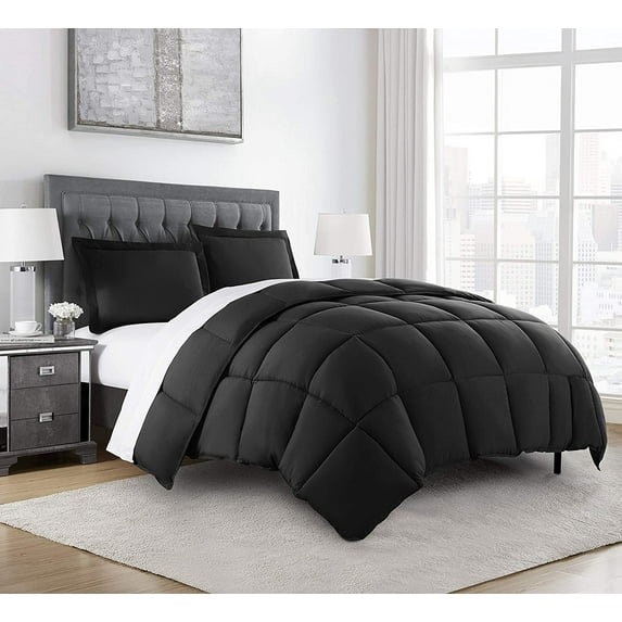 Chezmoi Collection Black Down Alternative Comforter Oversized King - 3-Piece All Seasons Lightweight Comforter Set - Microfiber Comforter Duvet Insert with Corner Tabs