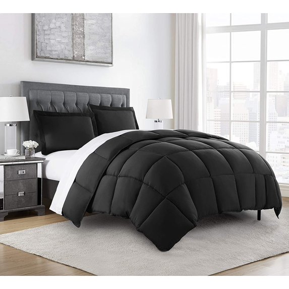 Chezmoi Collection Black Down Alternative Comforter Oversized Queen - 3-Piece All Seasons Lightweight Comforter Set - Microfiber Comforter Duvet Insert with Corner Tabs
