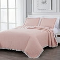 thumbnail image 1 of Chezmoi Collection Bonnie 3-Piece 100% Cotton Quilt Set King Size, Blush - Double Frayed Ruffled Edge Lightweight Pre-Washed Soft-Finished Cotton Bedspread for All Season, 1 of 9