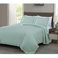 thumbnail image 1 of Chezmoi Collection Bonnie 3-Piece 100% Cotton Quilt Set Queen Size, Aqua - Double Frayed Ruffled Edge Lightweight Pre-Washed Soft-Finished Cotton Bedspread for All Season, 1 of 9