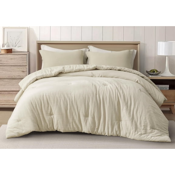 Chezmoi Collection Breeze 3-Piece 100% Cotton Muslin Oversized King Comforter Set, Natural Color Soft Washed Cotton Gauze Comforter, Lightweight Breathable Bedding for All Season