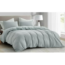 Chezmoi Collection Breeze 3-Piece Cotton Gauze King Duvet Cover Set, Light Blue-Gray Soft Washed Cotton Linen Like Textured Breathable Comforter Cover with Button Closure