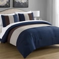 thumbnail image 1 of Chezmoi Collection Briar 7-Piece Full Bed in a Bag Comforter Set with Sheets - Lightweight Comforter Midnight Blue Brown Coffee Luxury Pleated Stripe Bedding Set for All Season, 1 of 9