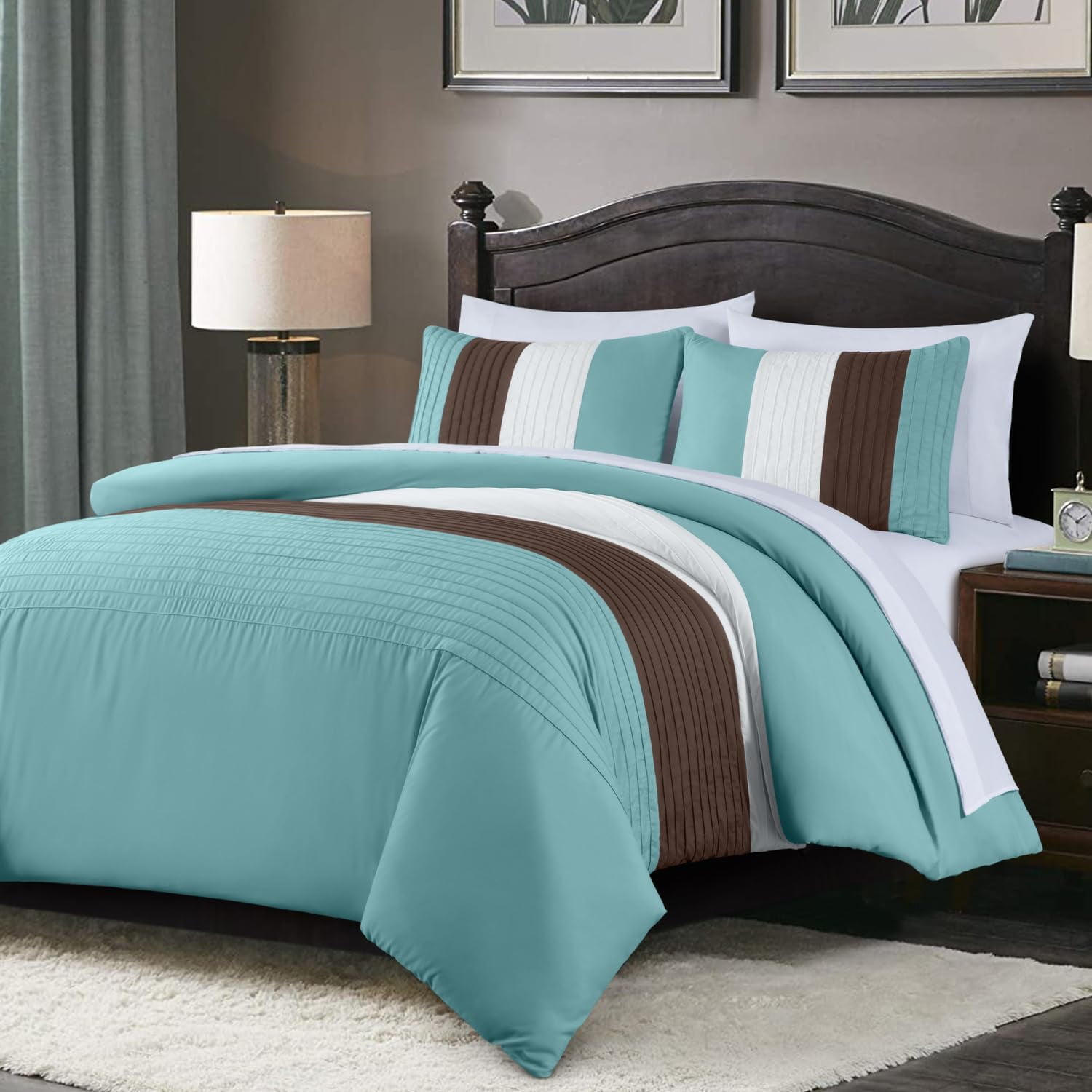 Briar Blue Brown Beige Queen Microfiber Bed in a Bag Set