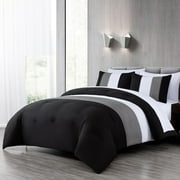 Chezmoi Collection Briar 7-Piece Queen Bed in a Bag Comforter Set with Sheets - Lightweight Comforter Black Gray White Luxury Pleated Stripe Bedding Set for All Season