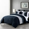 thumbnail image 1 of Chezmoi Collection Briar 7-Piece Queen Bed in a Bag Comforter Set with Sheets - Lightweight Comforter Navy Blue Gray Luxury Pleated Stripe Bedding Set for All Season, 1 of 9