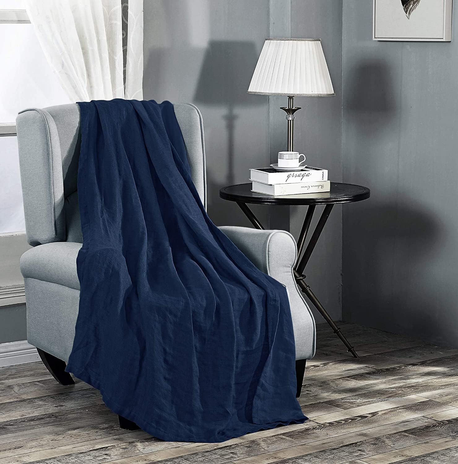 Chezmoi Collection Brussels 100 Belgian Flax Linen Throw Blanket for