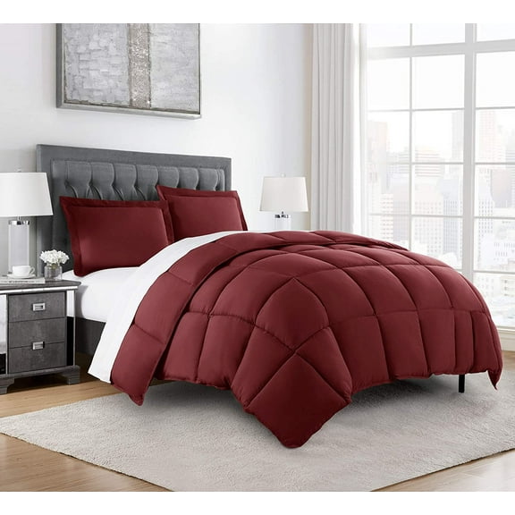 Chezmoi Collection Burgundy Down Alternative Comforter Oversized Queen - 3-Piece All Seasons Lightweight Comforter Set - Microfiber Comforter Duvet Insert with Corner Tabs
