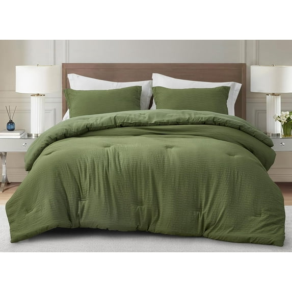 Chezmoi Collection Calvin 3-Piece Jacquard Comforter Set King Size, Olive Green Textured Woven Lightweight Comforter Bedding for All Season