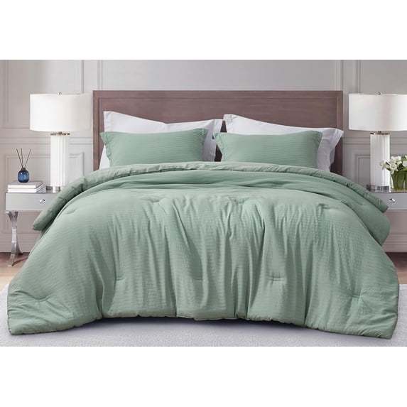 Chezmoi Collection Calvin 3-Piece Jacquard Comforter Set King Size, Sage Green Textured Woven Lightweight Comforter Bedding for All Season