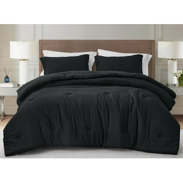 Chezmoi Collection Calvin 3-Piece Jacquard Comforter Set Oversized King Size, Black Textured Woven Lightweight Comforter Bedding for All Season