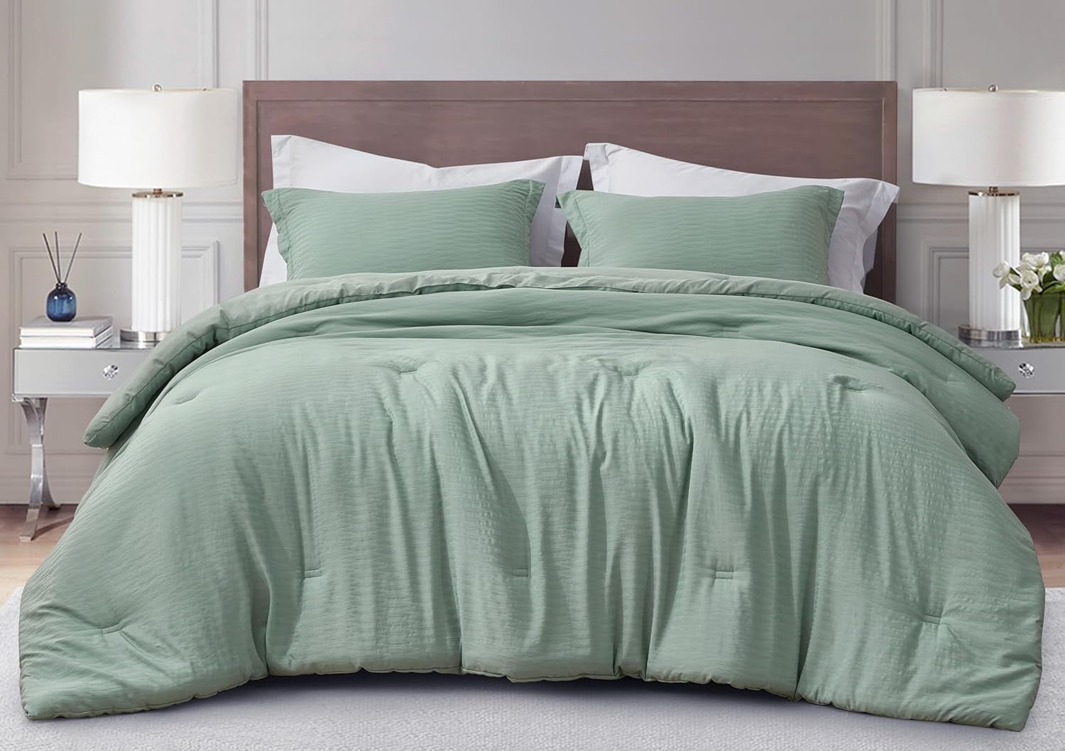 Chezmoi Collection Calvin 3-Piece Jacquard Comforter Set Oversized King Size, Sage Green Textured Woven Lightweight Comforter Bedding for All Season