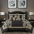 thumbnail image 1 of Chezmoi Collection Cameron Comforter Set Queen Size, 7-Piece Black Gold Hibiscus Floral Jacquard Bedding Set, 1 of 9