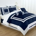 thumbnail image 1 of Chezmoi Collection Caprice 7-Piece Hotel Style Comforter Set California King, Navy/White Square Pattern Color Block Bedding with Decorative Pillows, Luxurious Lightweight All Season Bed Set, 1 of 9