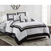 Chezmoi Collection Caprice 7-Piece Hotel Style Comforter Set California King Size, White/Black Square Pattern Color Block Bedding with Decorative Pillows, Luxurious Lightweight All Season Bed Set