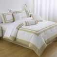 thumbnail image 1 of Chezmoi Collection Caprice 7-Piece Hotel Style Comforter Set Full Size, White/Tan Square Pattern Color Block Bedding with Decorative Pillows, Luxurious Lightweight All Season Bed Set, 1 of 9