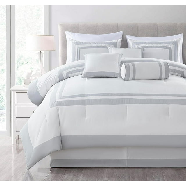 Chezmoi Collection Caprice White/Silver Comforter Set King Size, 7