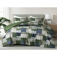 thumbnail image 1 of Chezmoi Collection Cedar 3-Piece Printed Patchwork Comforter Set, Green Navy Plaid Striped, Pre-Washed Microfiber Lightweight Reversible Bedding for All Seasons, King Size, 1 of 9