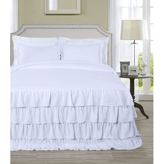 Chezmoi Collection Celia 2-Piece Waterfall Ruffle Skirt Bedspread Set, Twin, White