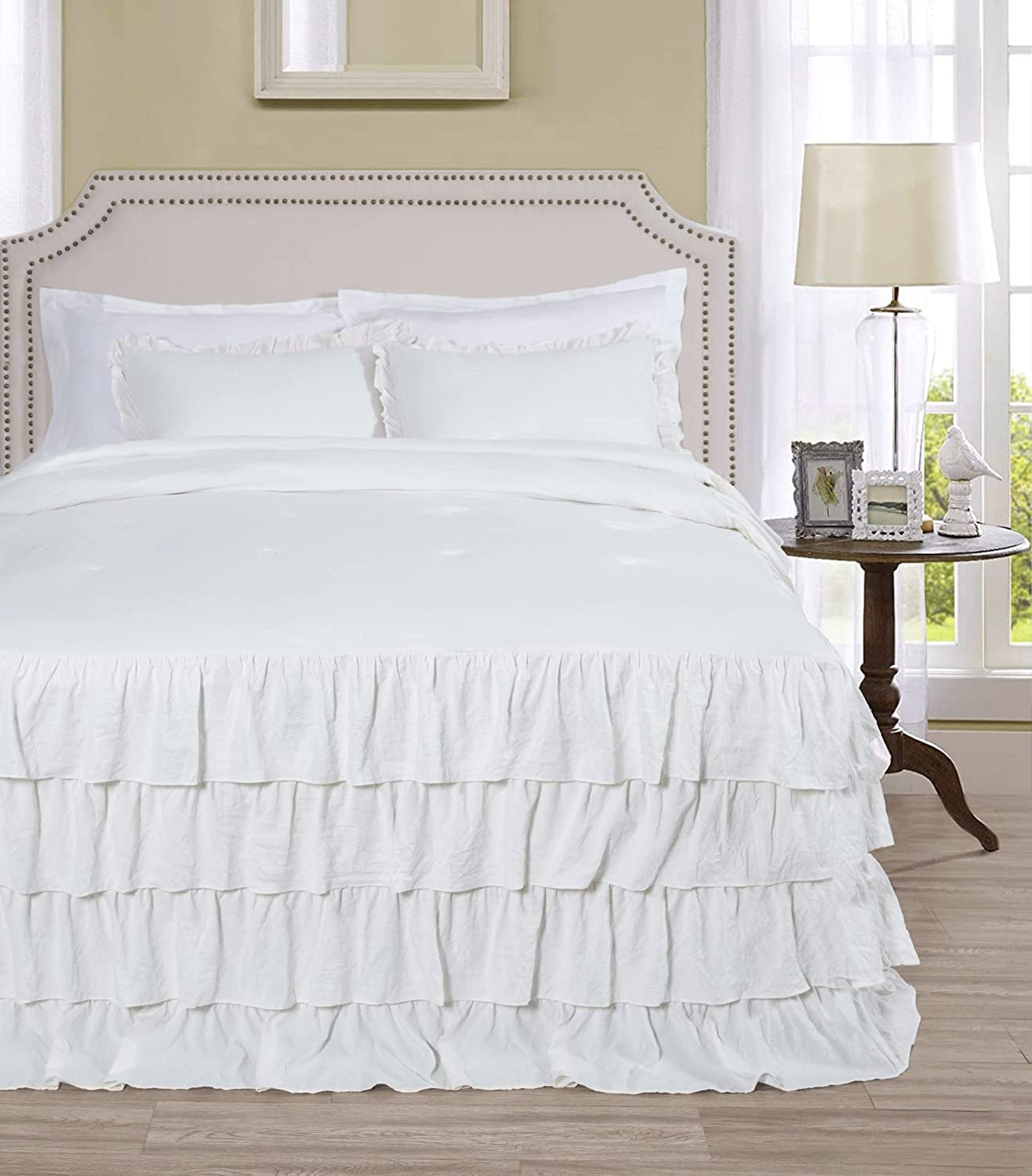 Ivory King Cotton Bedspread with Waterfall Ruffle Skirt