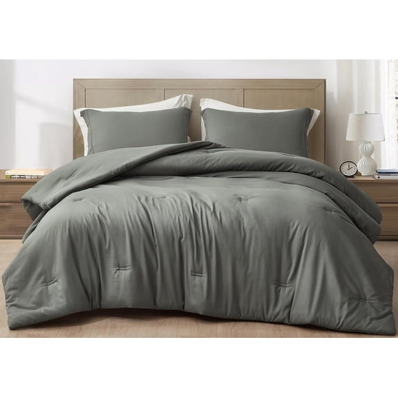 Chezmoi Collection Cliff 3-Piece Lightweight Cooling Comforter Set, King, Rayon Derived from Bamboo & Polyester Blended, Soft Breathable Bedding for Hot Sleepers, Dark Gray